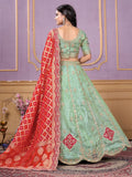 Glamorous Pista Green Embroidered Viscose Wedding Lehenga Choli - Zeel Clothing