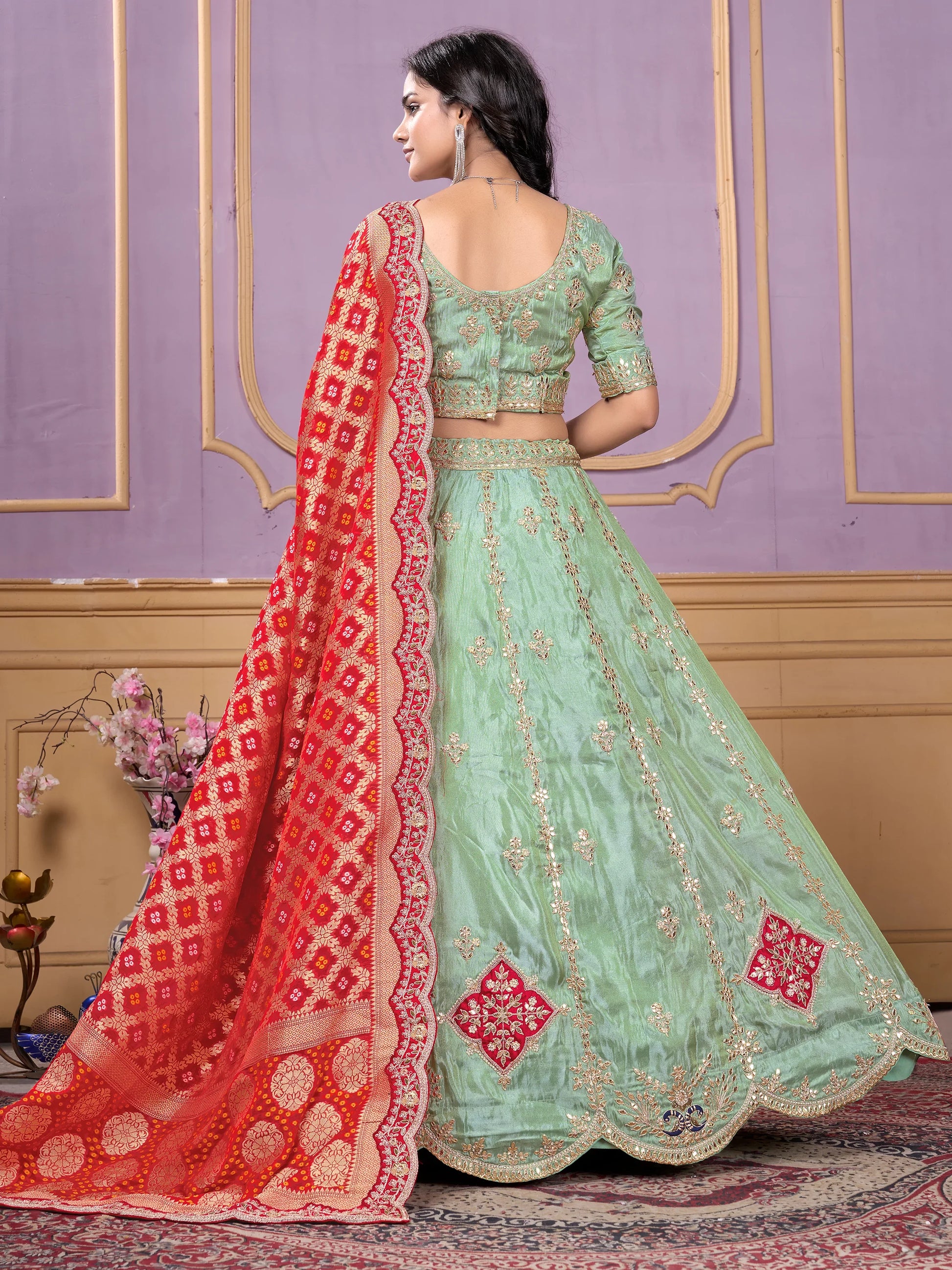 Glamorous Pista Green Embroidered Viscose Wedding Lehenga Choli - Zeel Clothing