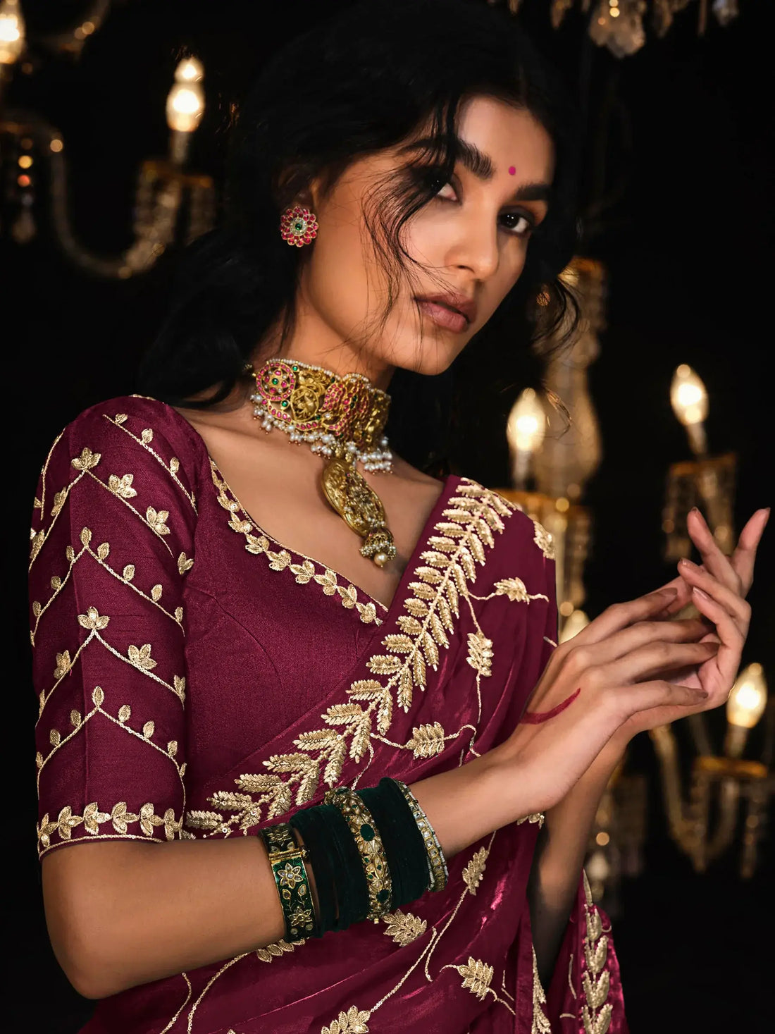 Glamorous Purple Embroidered Tissue Silk Traditional Saree With Blouse - Zeel Clothing