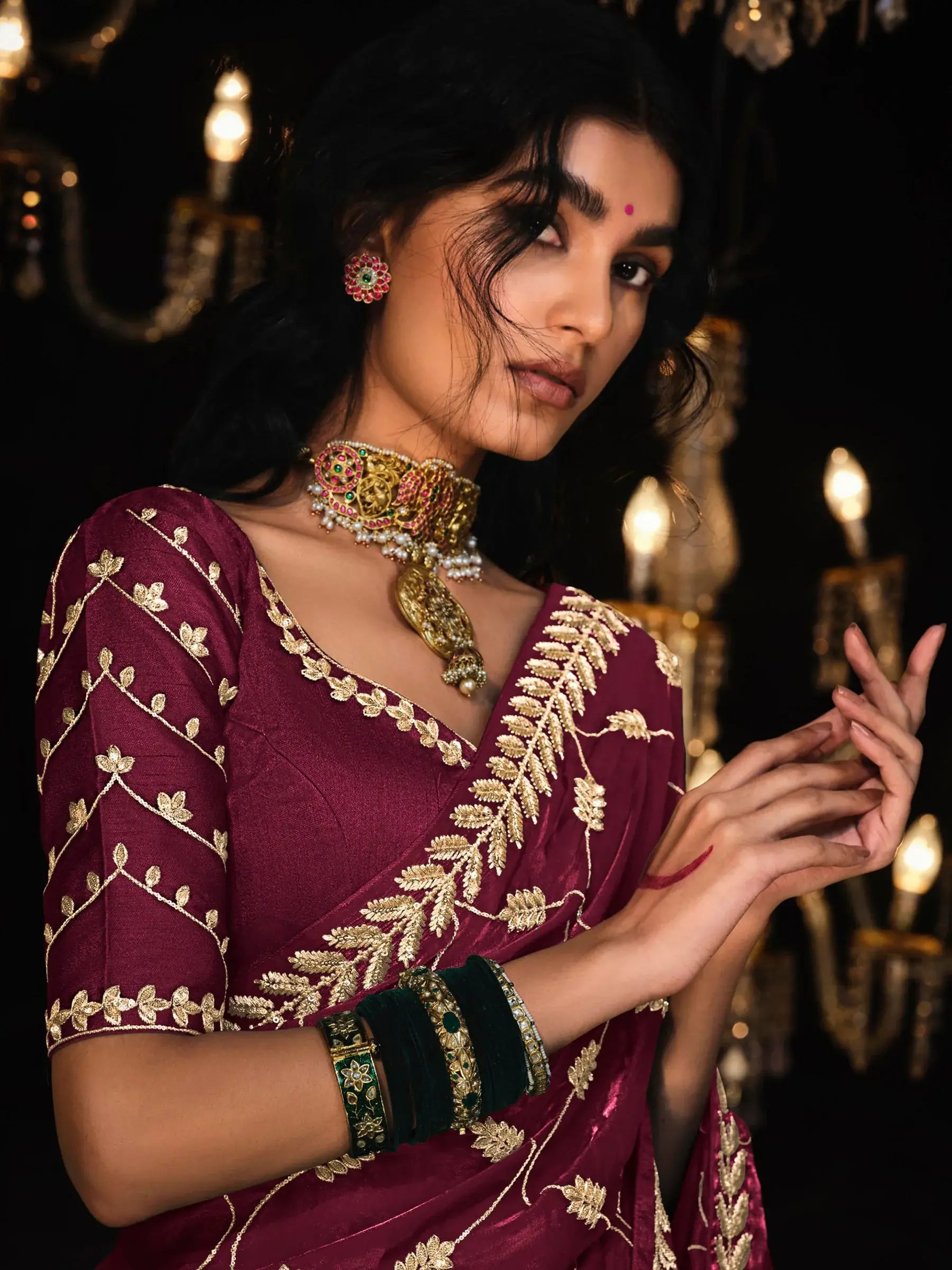 Glamorous Purple Embroidered Tissue Silk Traditional Saree With Blouse - Zeel Clothing