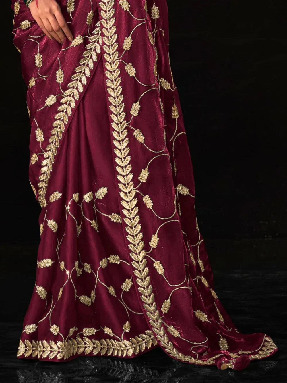 Glamorous Purple Embroidered Tissue Silk Traditional Saree With Blouse - Zeel Clothing