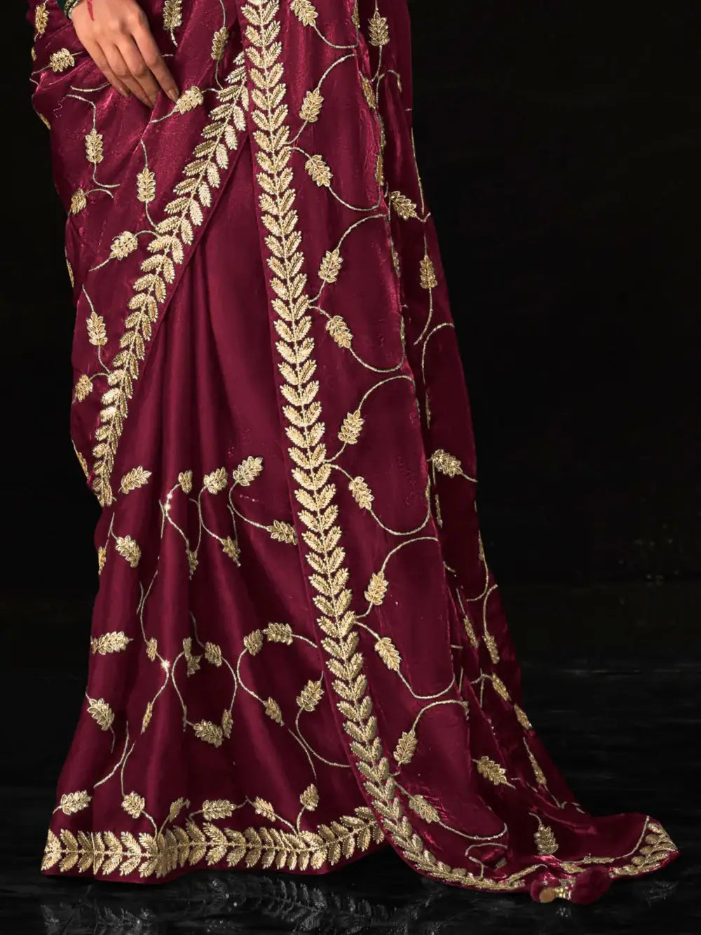 Glamorous Purple Embroidered Tissue Silk Traditional Saree With Blouse - Zeel Clothing