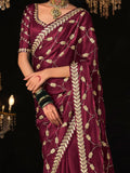 Glamorous Purple Embroidered Tissue Silk Traditional Saree With Blouse - Zeel Clothing