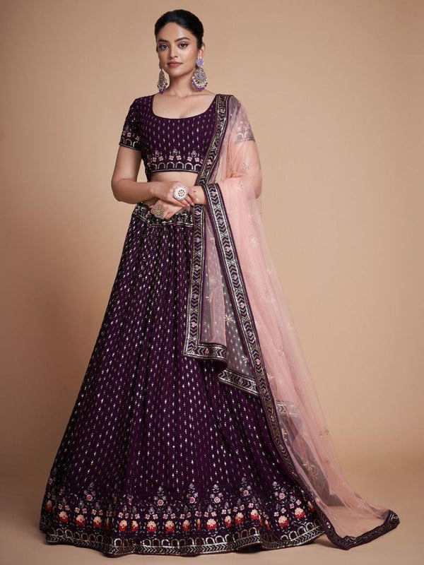 Glamorous Purple Embroidery Georgette Designer Lehenga Choli