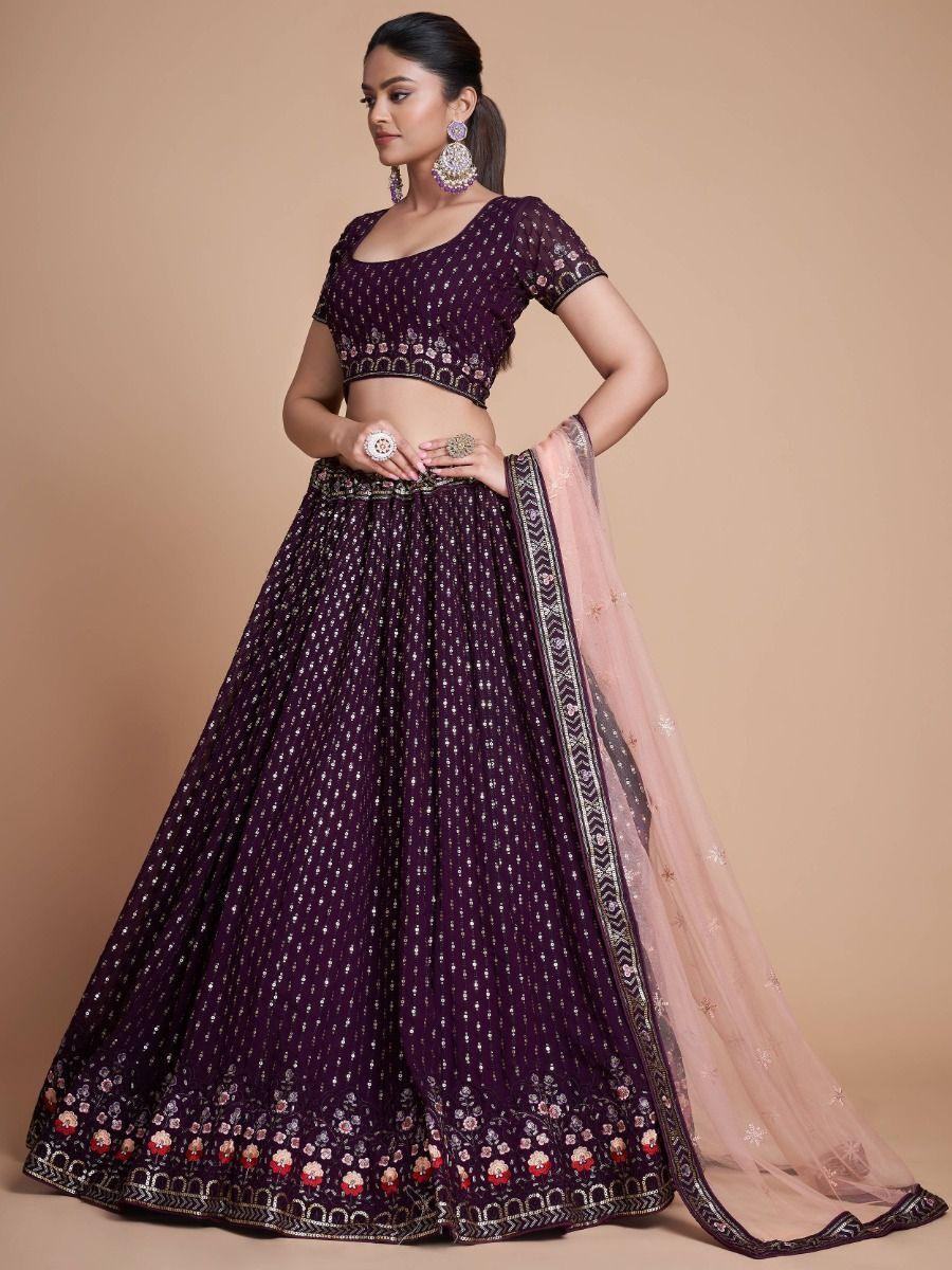 Glamorous Purple Embroidery Georgette Designer Lehenga Choli