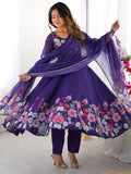 Glamorous Purple Floral Printed Organza Festival Wear Anarkali Suit - Zeel Clothing