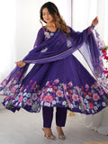 Glamorous Purple Floral Printed Organza Festival Wear Anarkali Suit - Zeel Clothing
