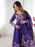 Glamorous Purple Floral Printed Organza Festival Wear Anarkali Suit - Zeel Clothing