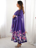 Glamorous Purple Floral Printed Organza Festival Wear Anarkali Suit - Zeel Clothing