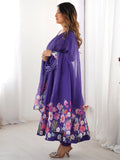 Glamorous Purple Floral Printed Organza Festival Wear Anarkali Suit - Zeel Clothing