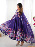 Glamorous Purple Floral Printed Organza Festival Wear Anarkali Suit - Zeel Clothing