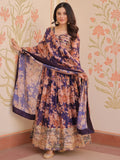 Glamorous Purple Floral Printed Silk Festival Wear Gown With Dupatta - Zeel Clothing