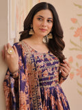 Glamorous Purple Floral Printed Silk Festival Wear Gown With Dupatta - Zeel Clothing