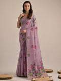 Glamorous Purple Floral Weaving Printed Cotton Festive Wear Saree - Zeel Clothing