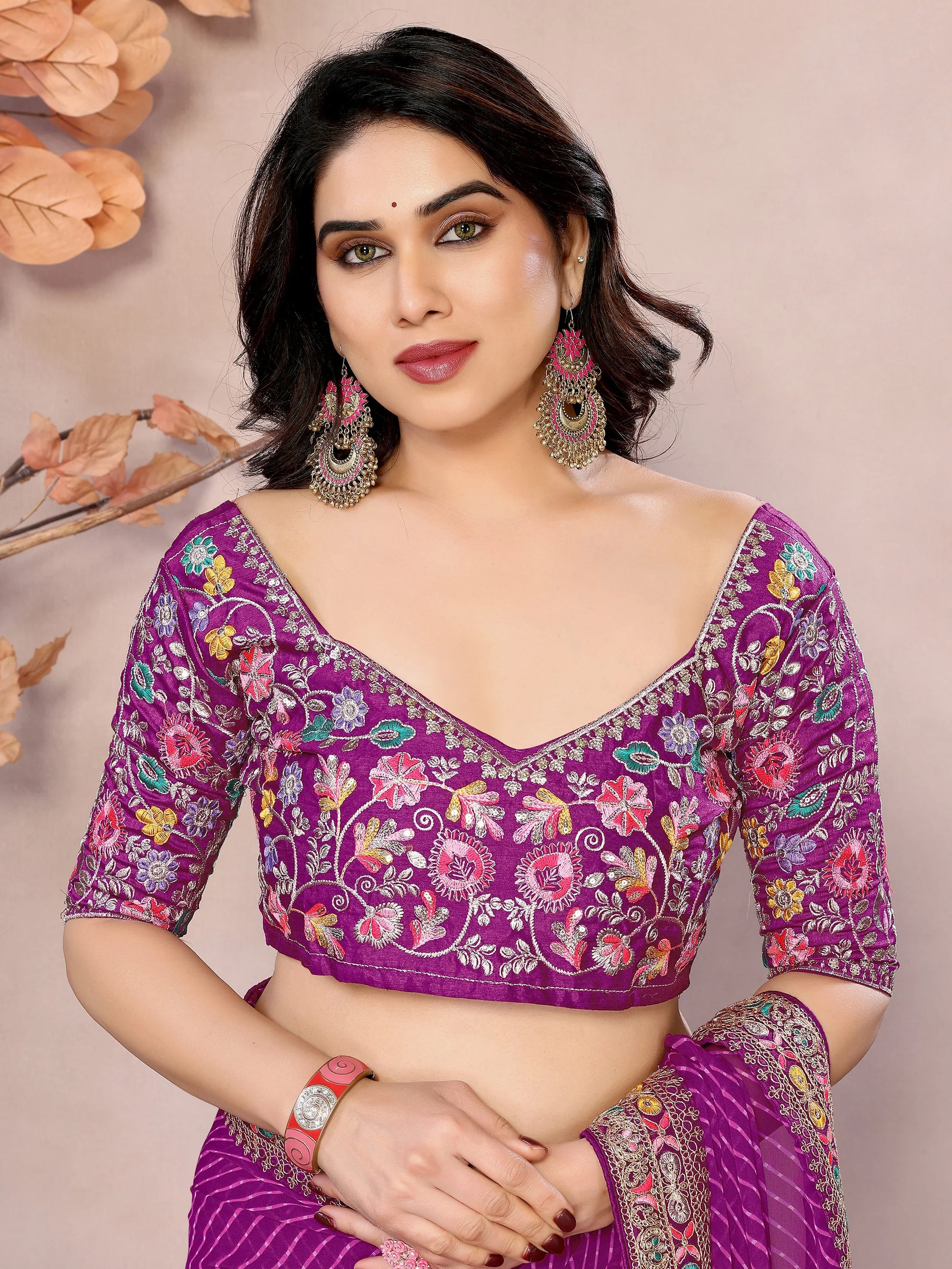 Glamorous Purple Leheriya Print Georgette Event Wear Saree With Blouse - Zeel Clothing