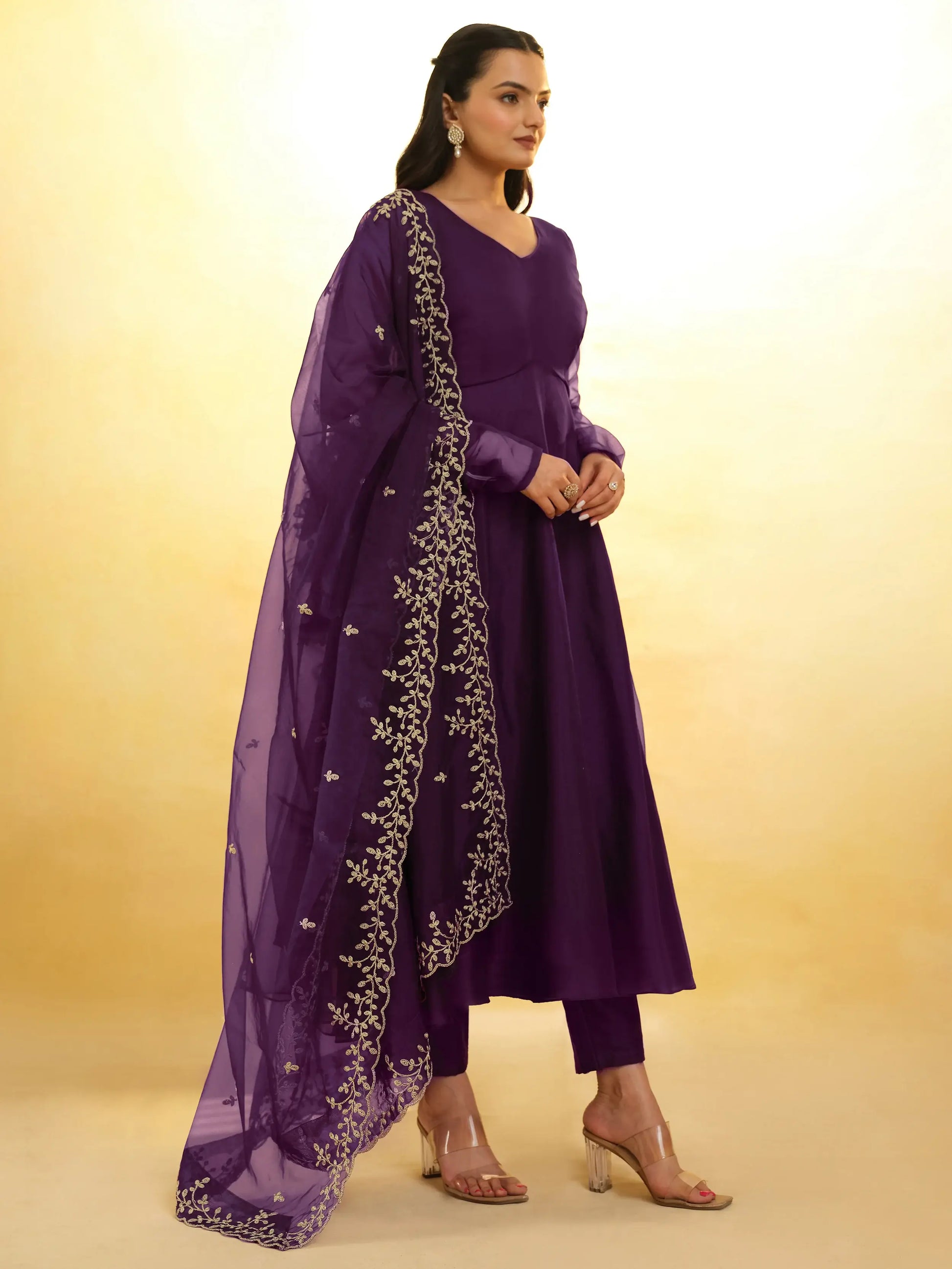 Glamorous Purple Organza Festival Wear Salwar Suit With Dupatta - Zeel Clothing
