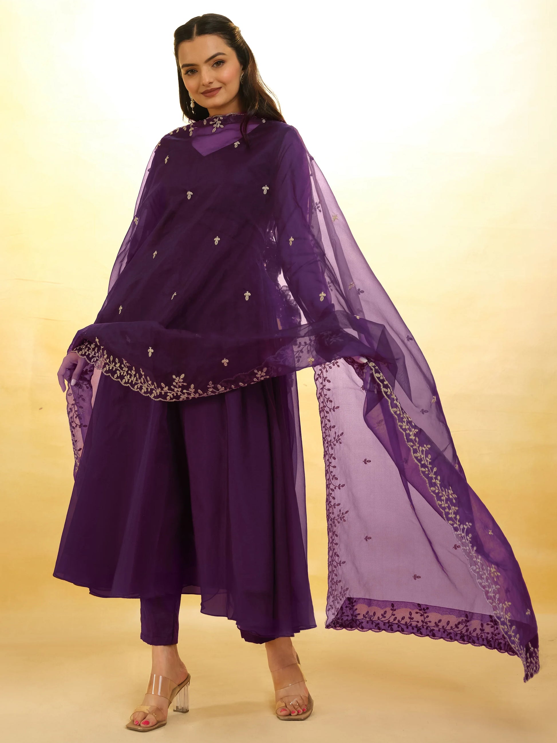 Glamorous Purple Organza Festival Wear Salwar Suit With Dupatta - Zeel Clothing