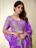Glamorous Purple Sequins Organza Engagement Wear Lehenga Choli - Zeel Clothing