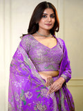 Glamorous Purple Sequins Organza Engagement Wear Lehenga Choli - Zeel Clothing