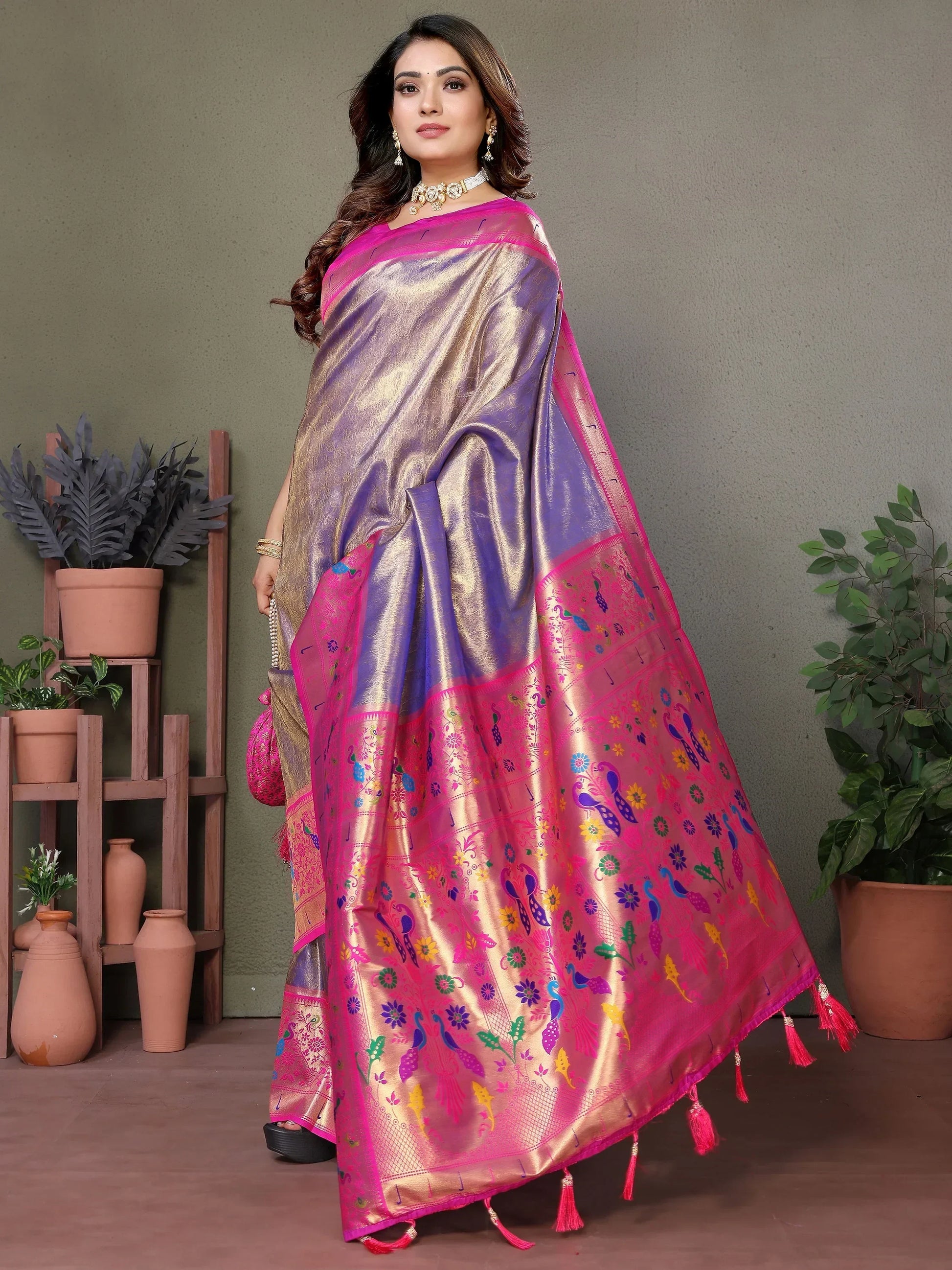 Glamorous Purple Zari Weaving Banarasi Silk Saree With Blouse - Zeel Clothing
