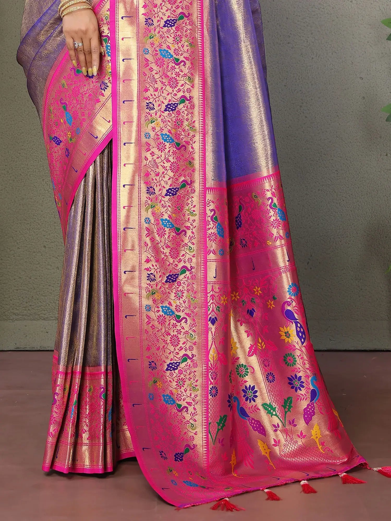 Glamorous Purple Zari Weaving Banarasi Silk Saree With Blouse - Zeel Clothing