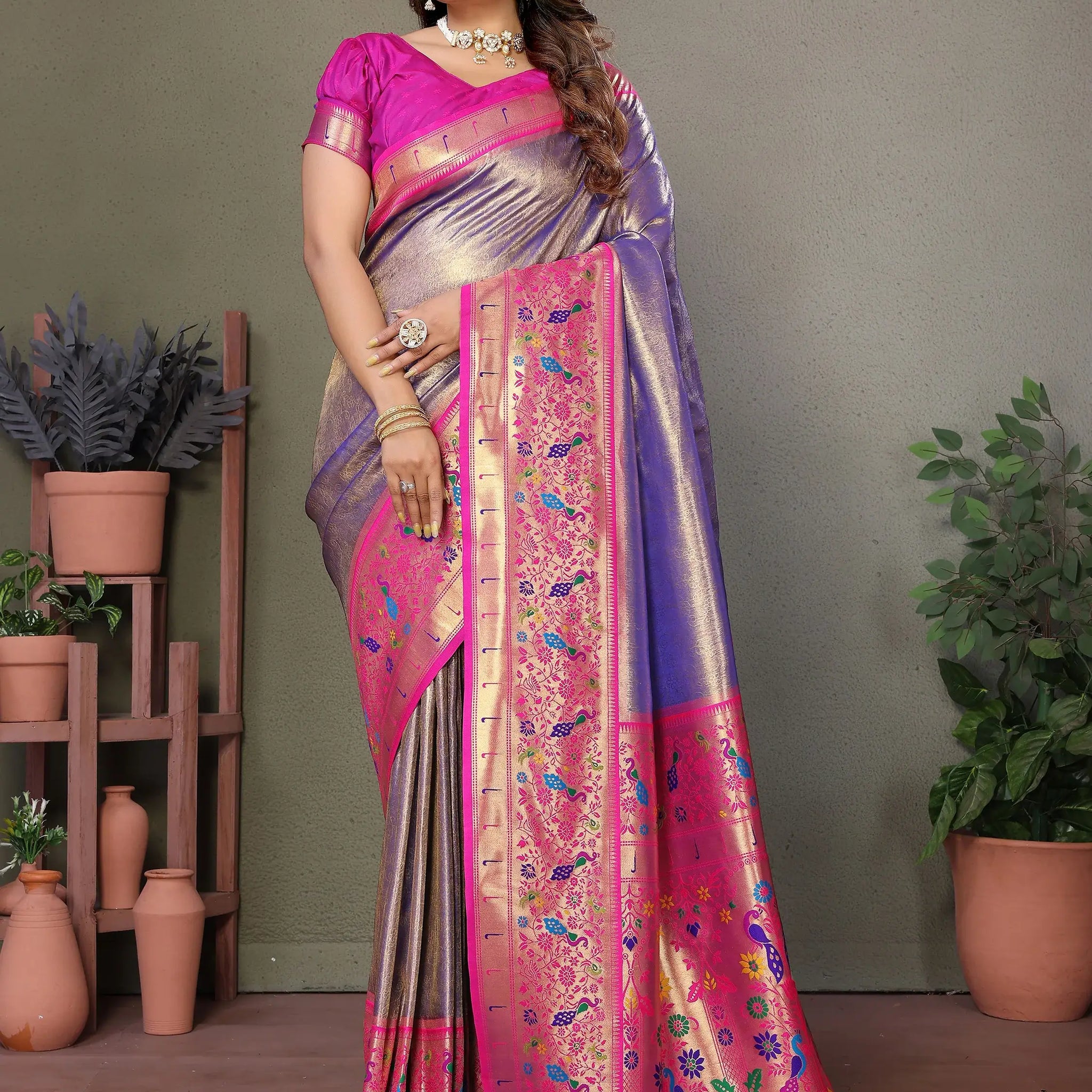 Glamorous Purple Zari Weaving Banarasi Silk Saree With Blouse - Zeel Clothing
