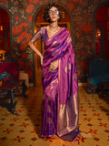 Glamorous Purple Zari Weaving Silk Traditional Saree With Blouse - Zeel Clothing