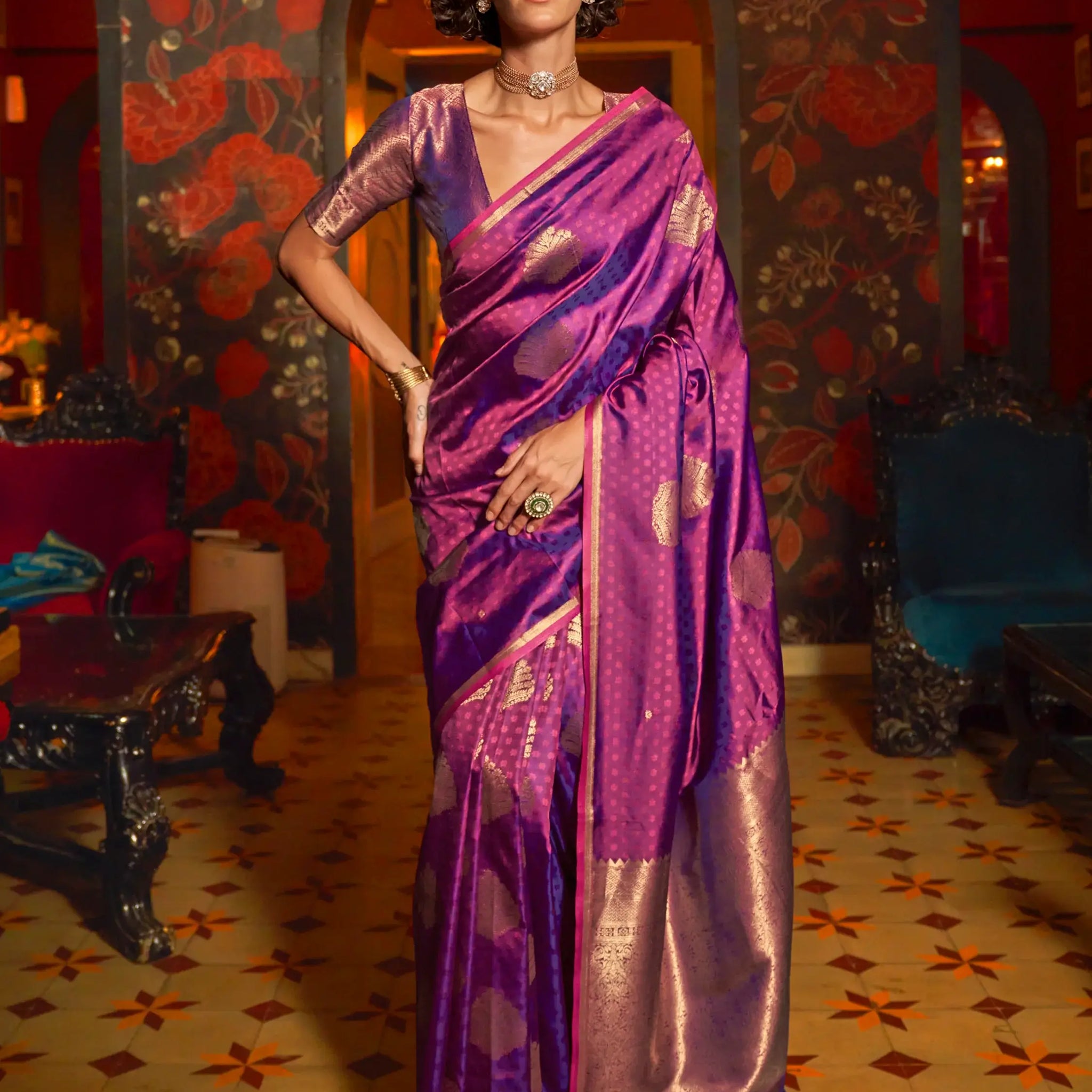 Glamorous Purple Zari Weaving Silk Traditional Saree With Blouse - Zeel Clothing
