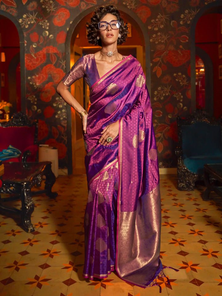Glamorous Purple Zari Weaving Silk Traditional Saree With Blouse - Zeel Clothing