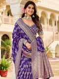 Glamorous Purple Zari Weaving Silk Wedding Wear Saree With Blouse