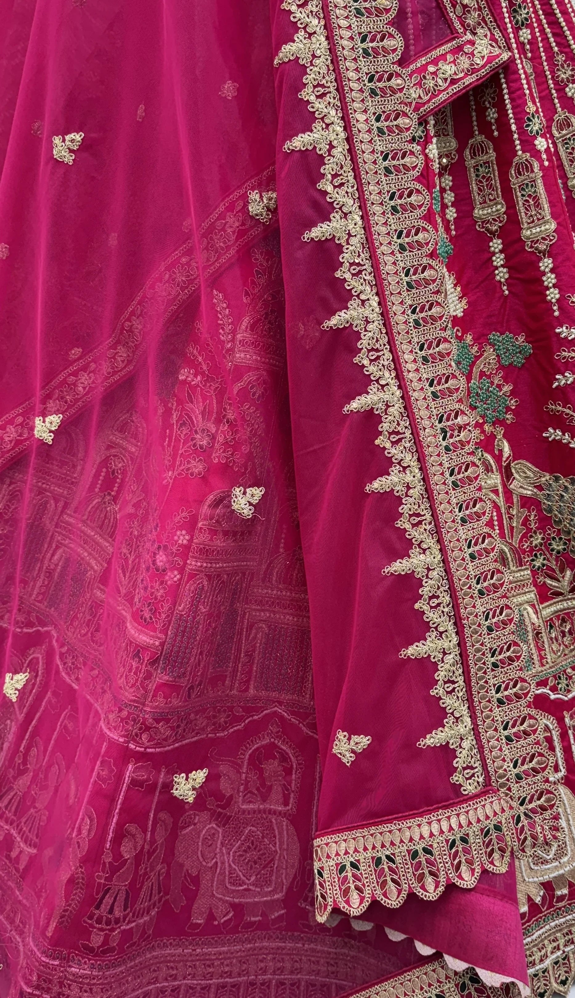 Glamorous Rani Pink Hand Work Silk Bridal Wear Lehenga Choli With Double Dupatta