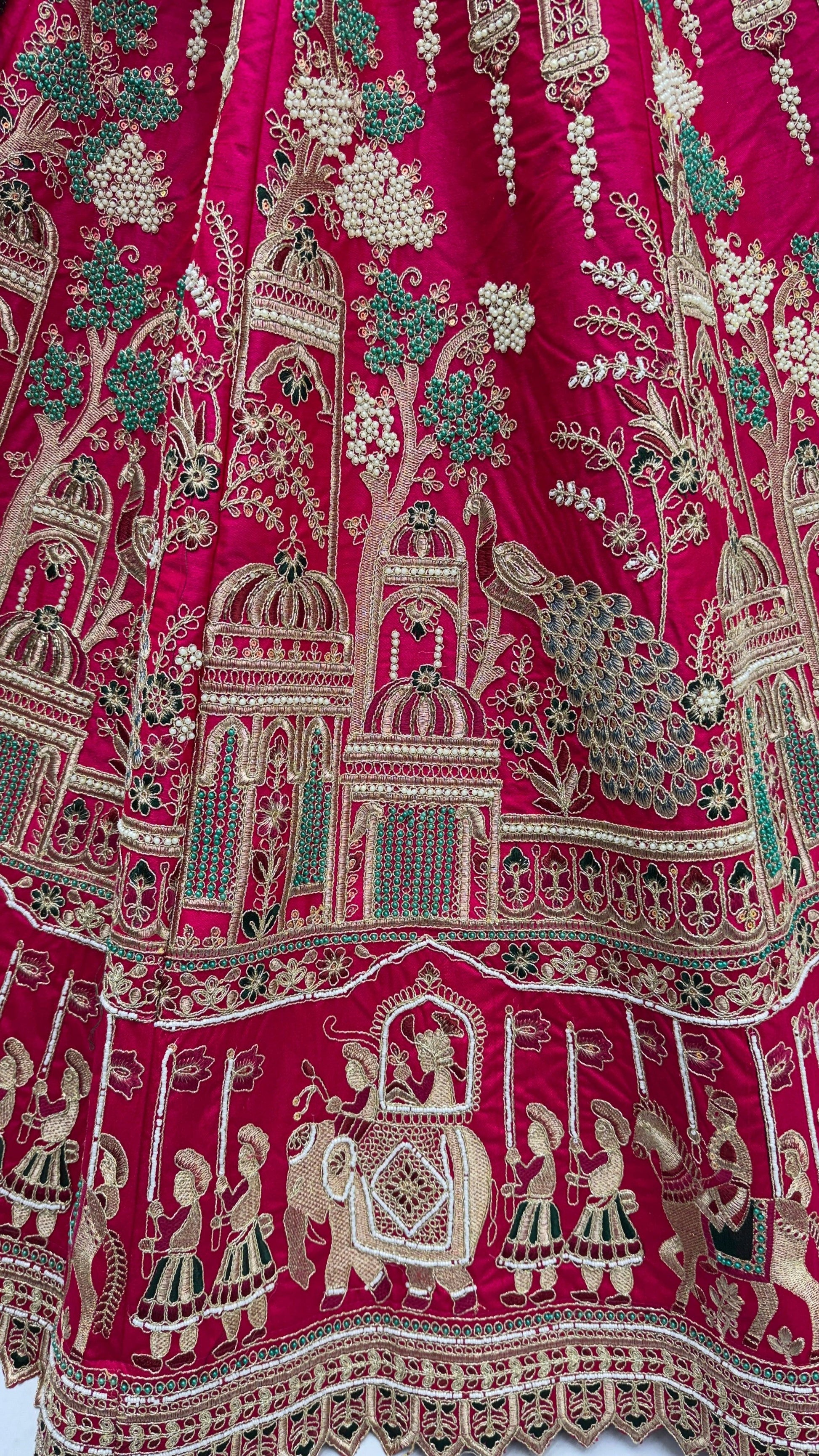 Glamorous Rani Pink Hand Work Silk Bridal Wear Lehenga Choli With Double Dupatta