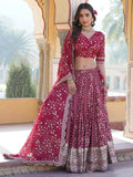 Glamorous Rani Pink Sequins Jacquard Sangeet Wear Lehenga Choli - Zeel Clothing