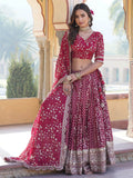 Glamorous Rani Pink Sequins Jacquard Sangeet Wear Lehenga Choli - Zeel Clothing