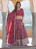 Glamorous Rani Pink Sequins Jacquard Sangeet Wear Lehenga Choli - Zeel Clothing
