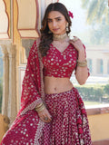 Glamorous Rani Pink Sequins Jacquard Sangeet Wear Lehenga Choli - Zeel Clothing