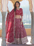 Glamorous Rani Pink Sequins Jacquard Sangeet Wear Lehenga Choli - Zeel Clothing