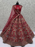 Glamorous Red Dori Embroidery Silk Bridal Lehenga Choli With Double Dupatta