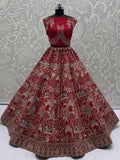 Glamorous Red Dori Embroidery Silk Bridal Lehenga Choli With Double Dupatta