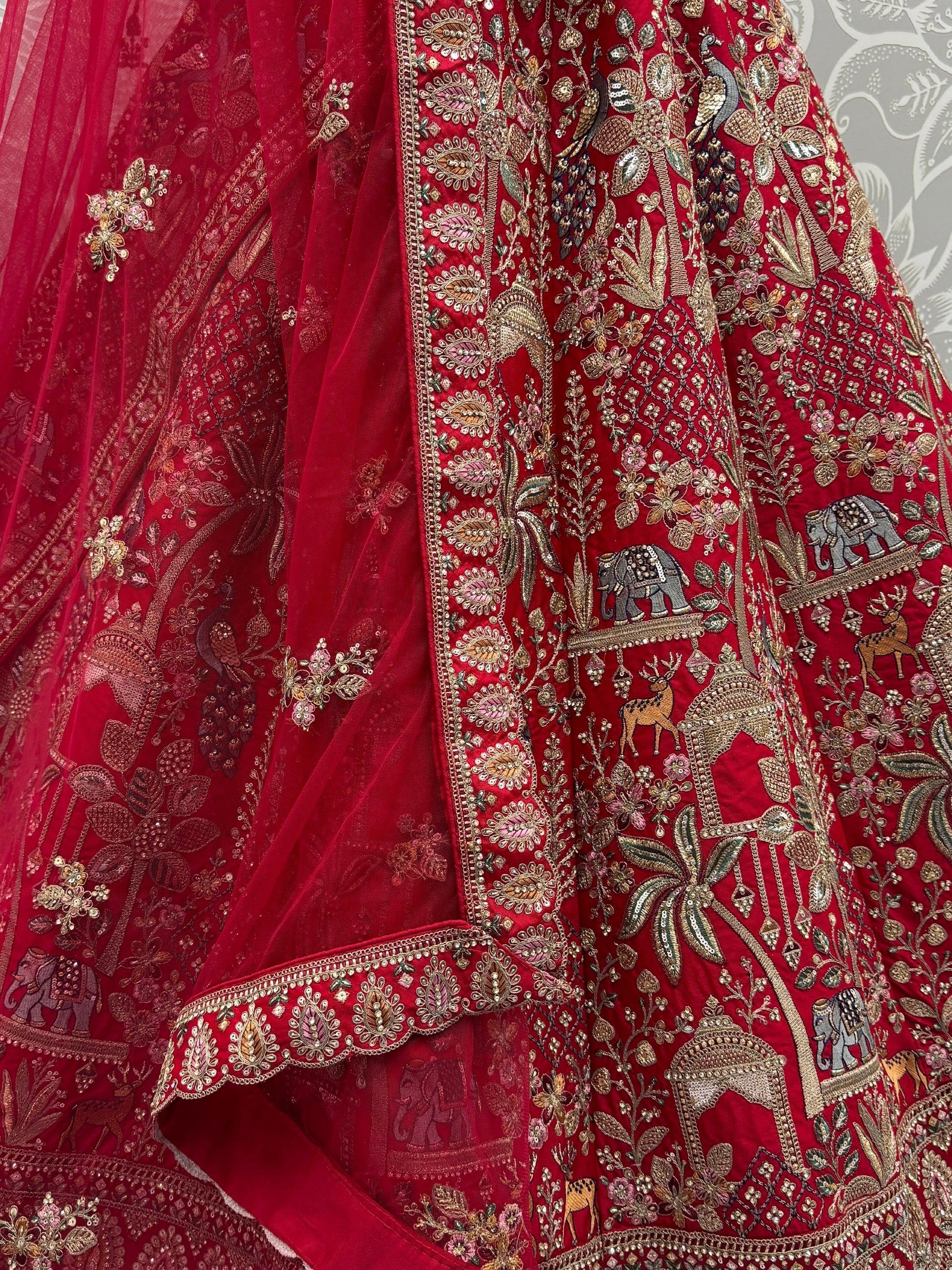 Glamorous Red Dori Embroidery Silk Bridal Lehenga Choli With Double Dupatta