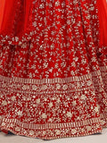 Glamorous Red Embroidered Georgette Reception Wear Lehenga Choli - Zeel Clothing