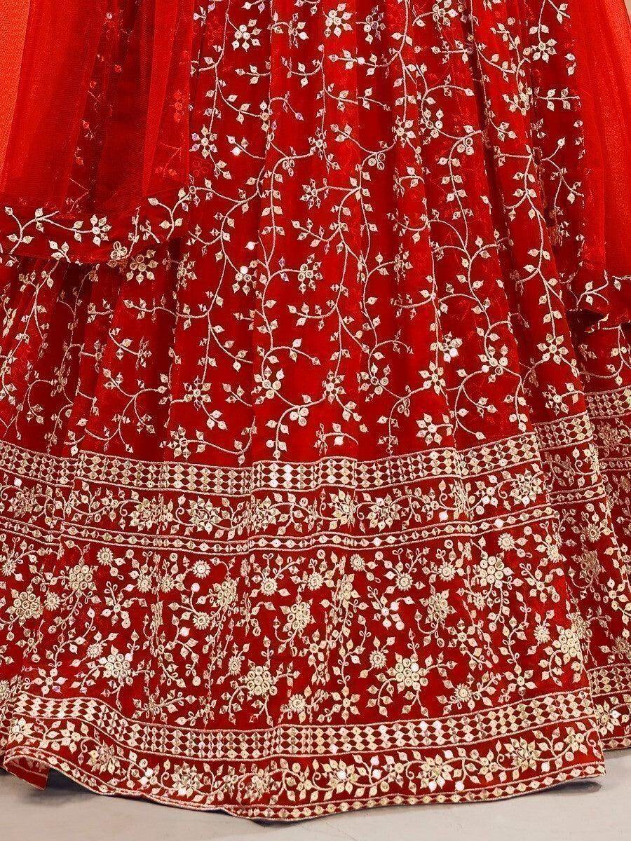 Glamorous Red Embroidered Georgette Reception Wear Lehenga Choli - Zeel Clothing