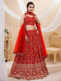 Glamorous Red Embroidered Georgette Reception Wear Lehenga Choli - Zeel Clothing