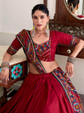 Glamorous Red Gamthi Print Tussar Silk Festive Wear Lehenga Choli With Dupatta - Zeel Clothing