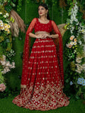 Glamorous Red Sequins Georgette Engagement Wear Lehenga Choli - Zeel Clothing
