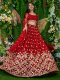 Glamorous Red Sequins Georgette Engagement Wear Lehenga Choli - Zeel Clothing
