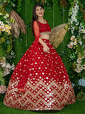 Glamorous Red Sequins Georgette Engagement Wear Lehenga Choli - Zeel Clothing