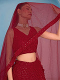 Glamorous Red Sequins Georgette Wedding Lehenga Choli With Dupatta - Zeel Clothing