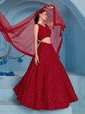 Glamorous Red Sequins Georgette Wedding Lehenga Choli With Dupatta - Zeel Clothing