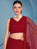 Glamorous Red Sequins Georgette Wedding Lehenga Choli With Dupatta - Zeel Clothing
